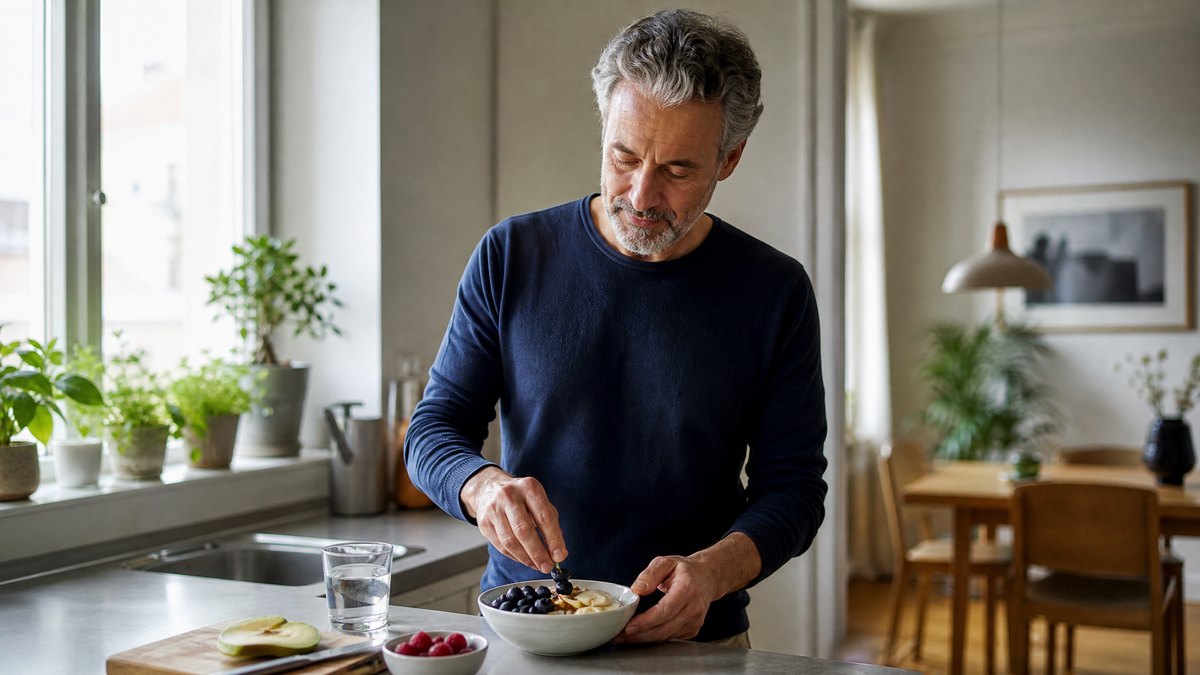 Colazione equilibrata con un bicchiere d'acqua: il momento giusto per le 2 capsule di Hepaliv